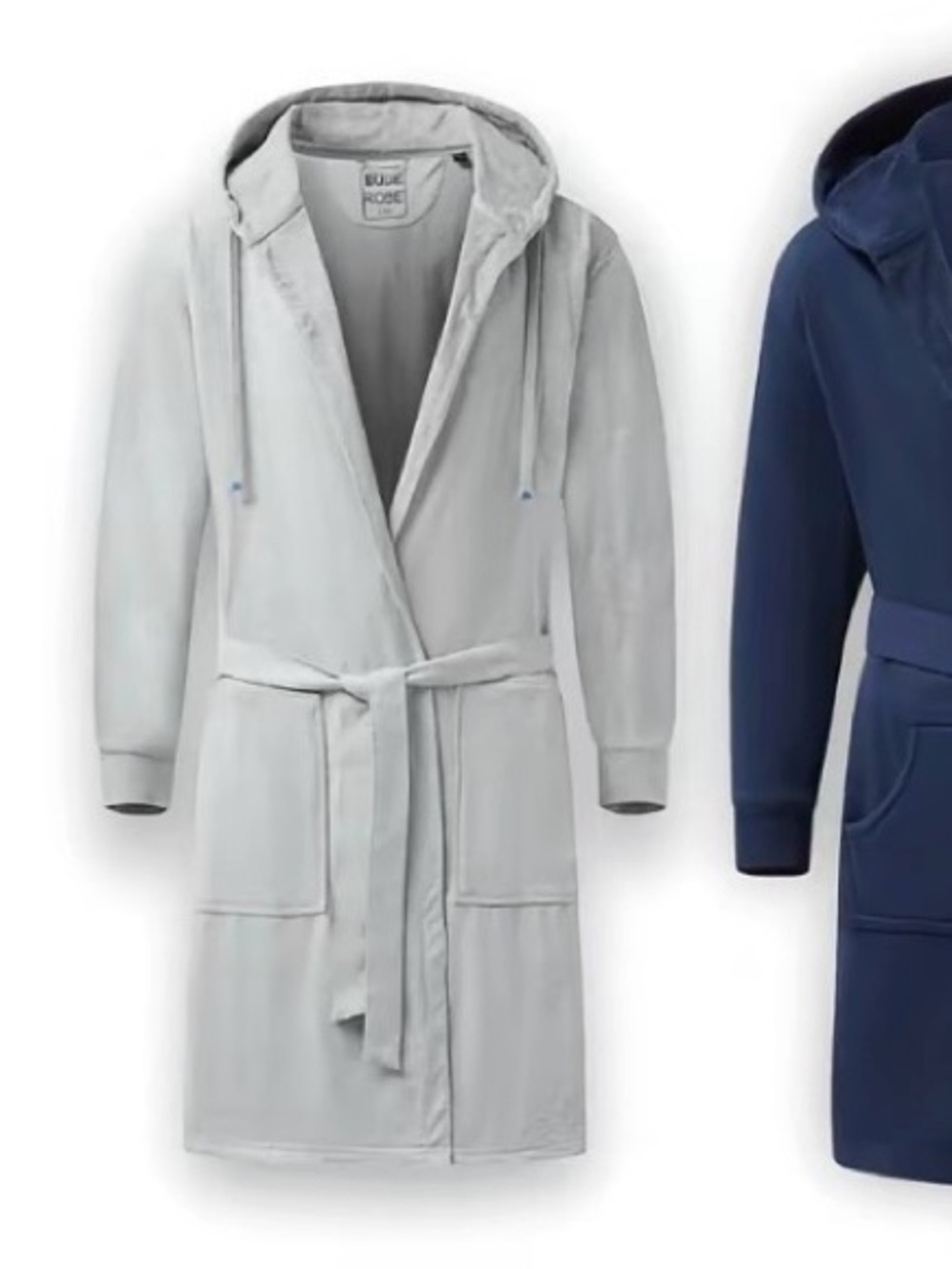 Men's Light Gray Hooded Plush Robe with Belt - Picture 2 of 11